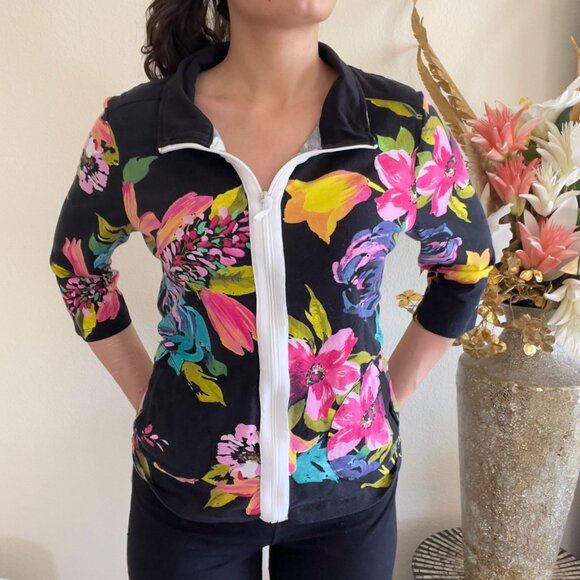 Onque Casual Jackets & Blazers - Y2K Deadstock Lightweight Floral Retro Multicolor Zip-Up Jacket